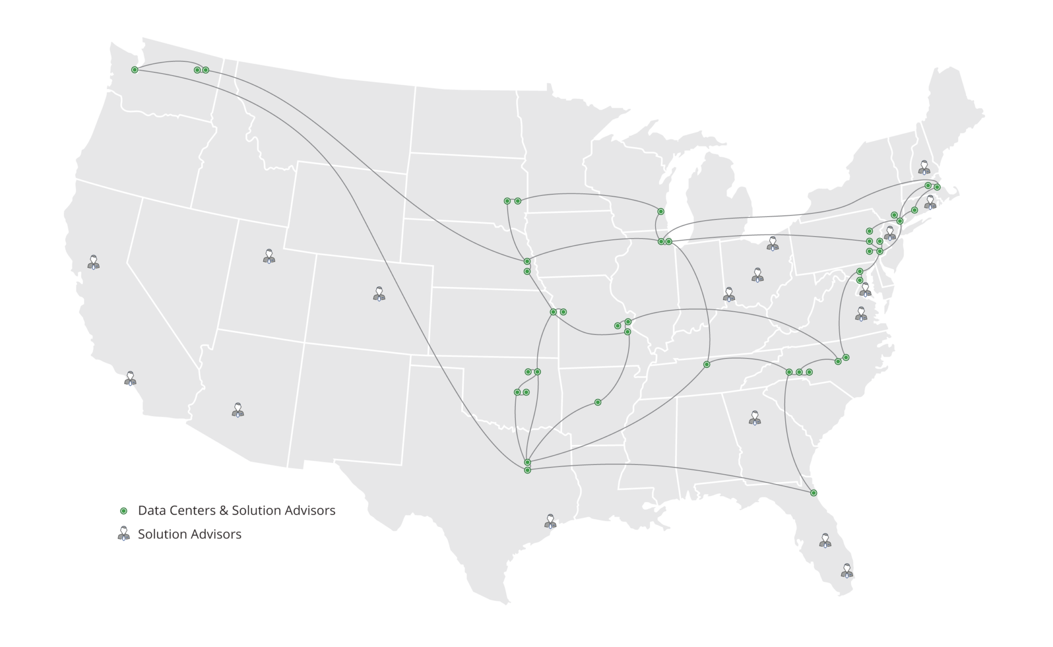Map of TierPoint public cloud connectivity solutions across the U.S.