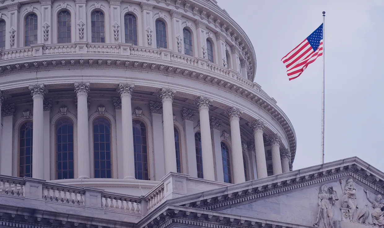 Government building with a US flag.